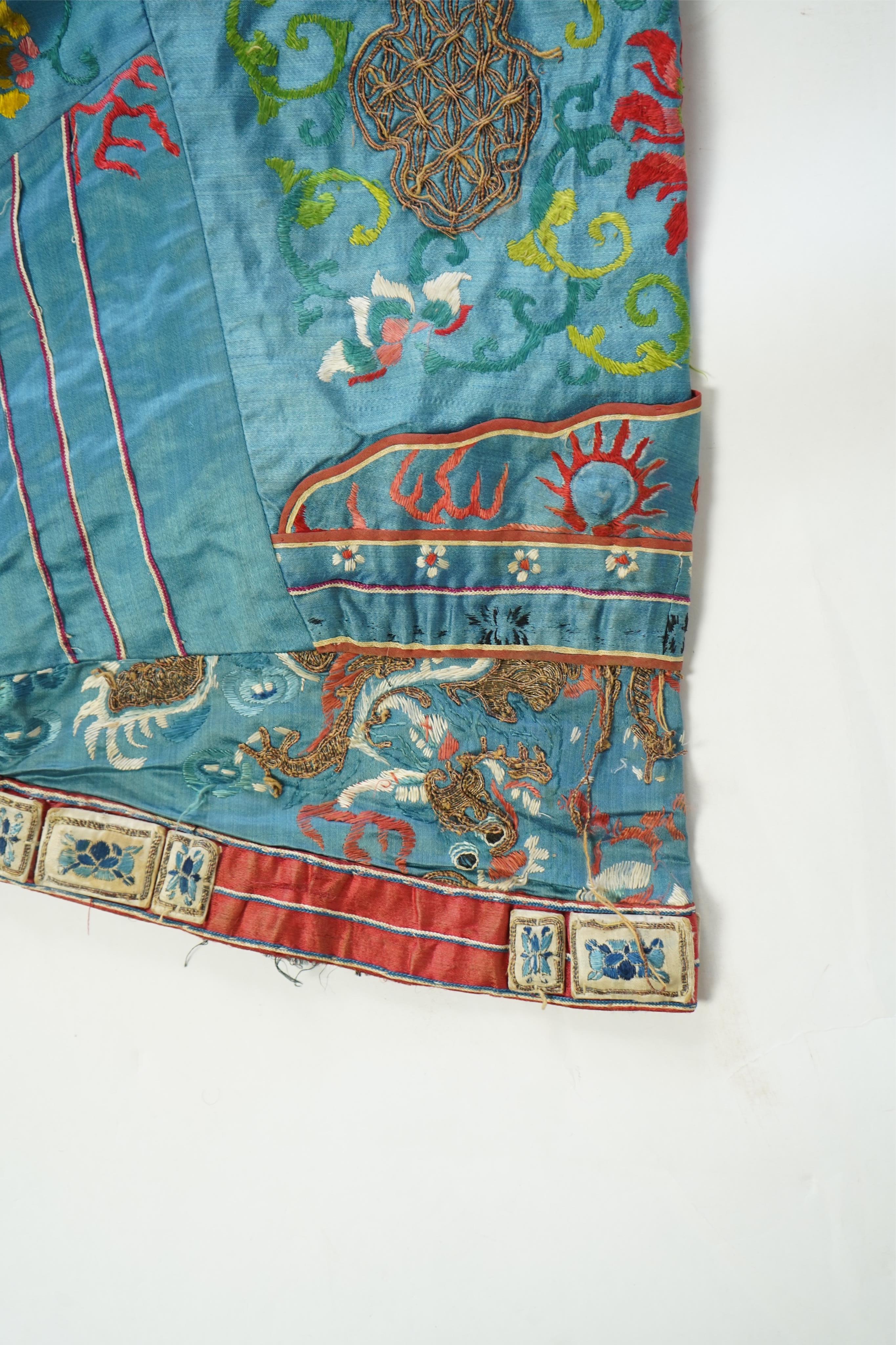 An unusual late 19th early 20th century Chinese silk embroidered robe, made for the tiger role, Jing, who symbolises power, bravery, protection and royalty. A character often used in Chinese opera, theatre and performing
